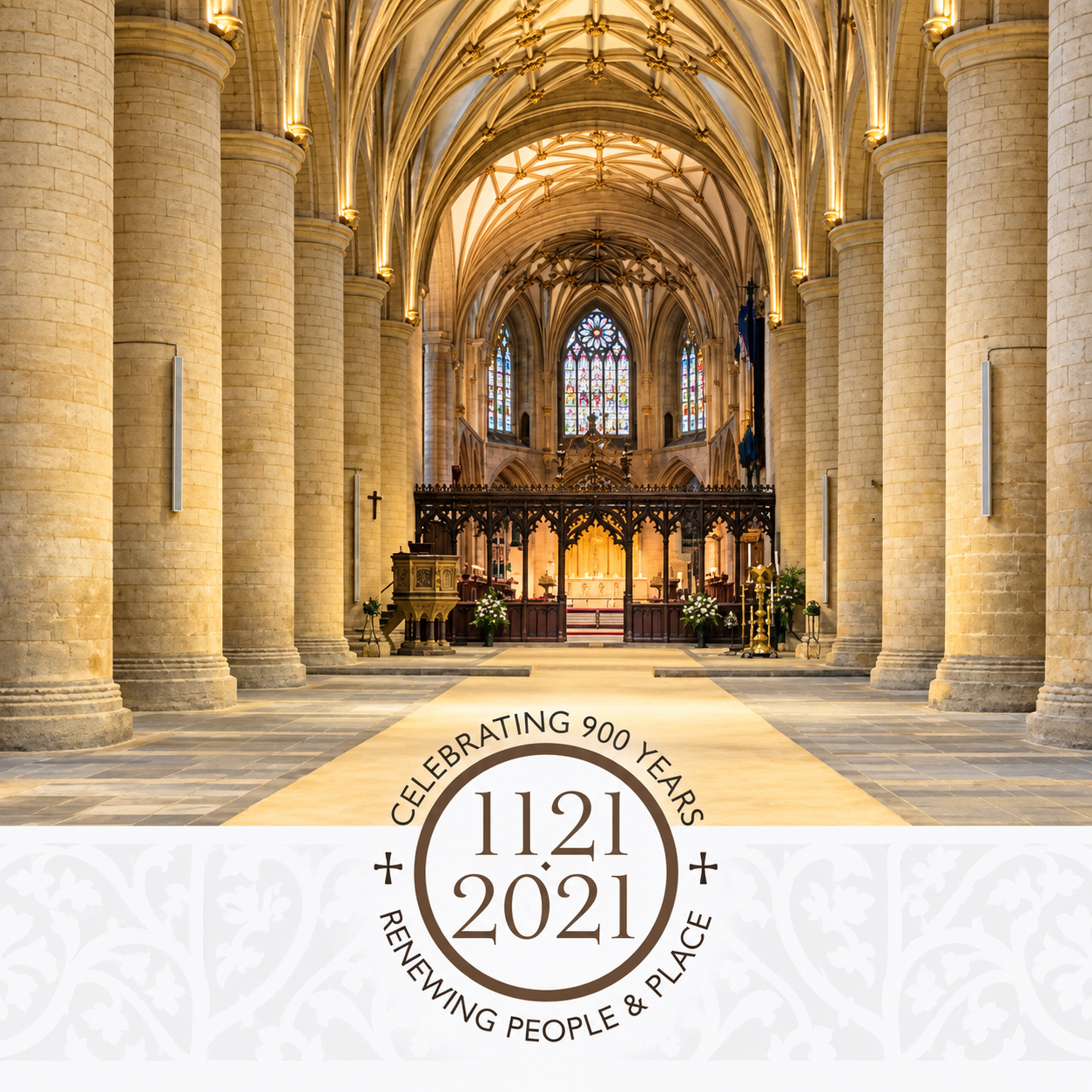 Golden vaulted interior of Tewkesbury Abbey